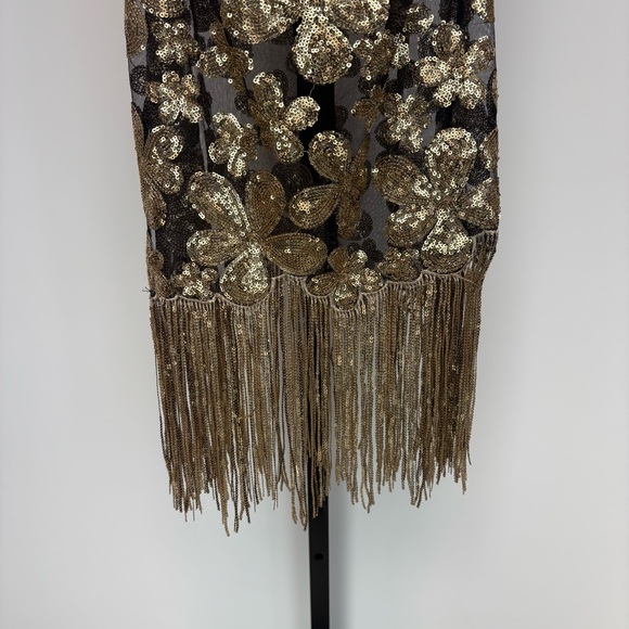 For Love & Lemons gold black colette sequin mini dress with fringe hem Size: XS - Picture 5 of 11